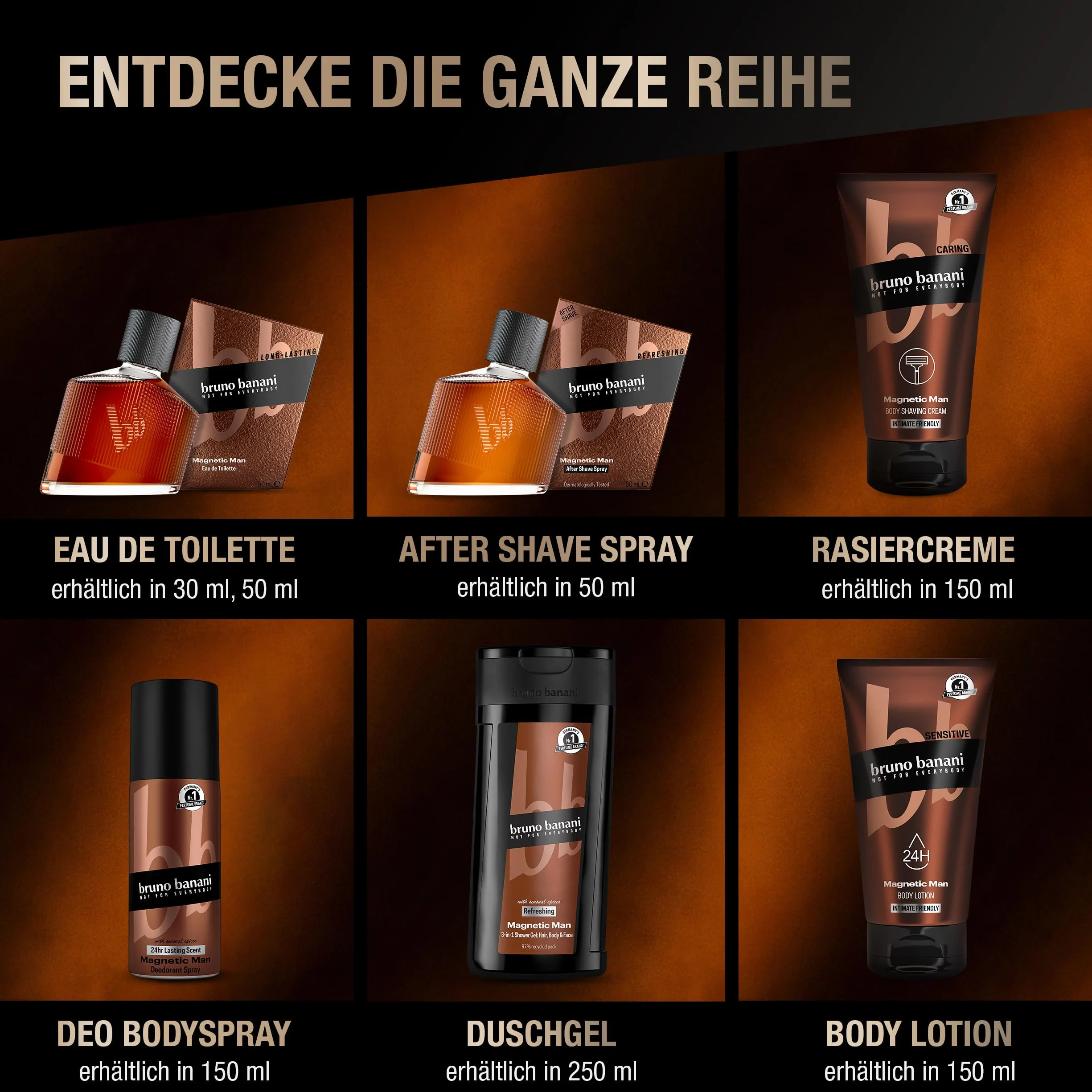 bruno banani Balsam do ciała Magnetic Man, pielęgnujący balsam do ciała 3 w 1 o urzekającym zapachu drewna, 150 ml