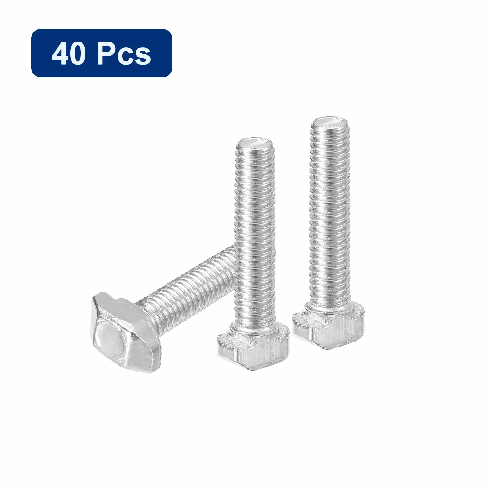 QUARKZMAN 40 sztuk śruby T-Slot, M5 x 25 mm Śruba z łbem młotkowym T Pin do profilu aluminium serii T 2020, niklowana stal węglowa, srebrny