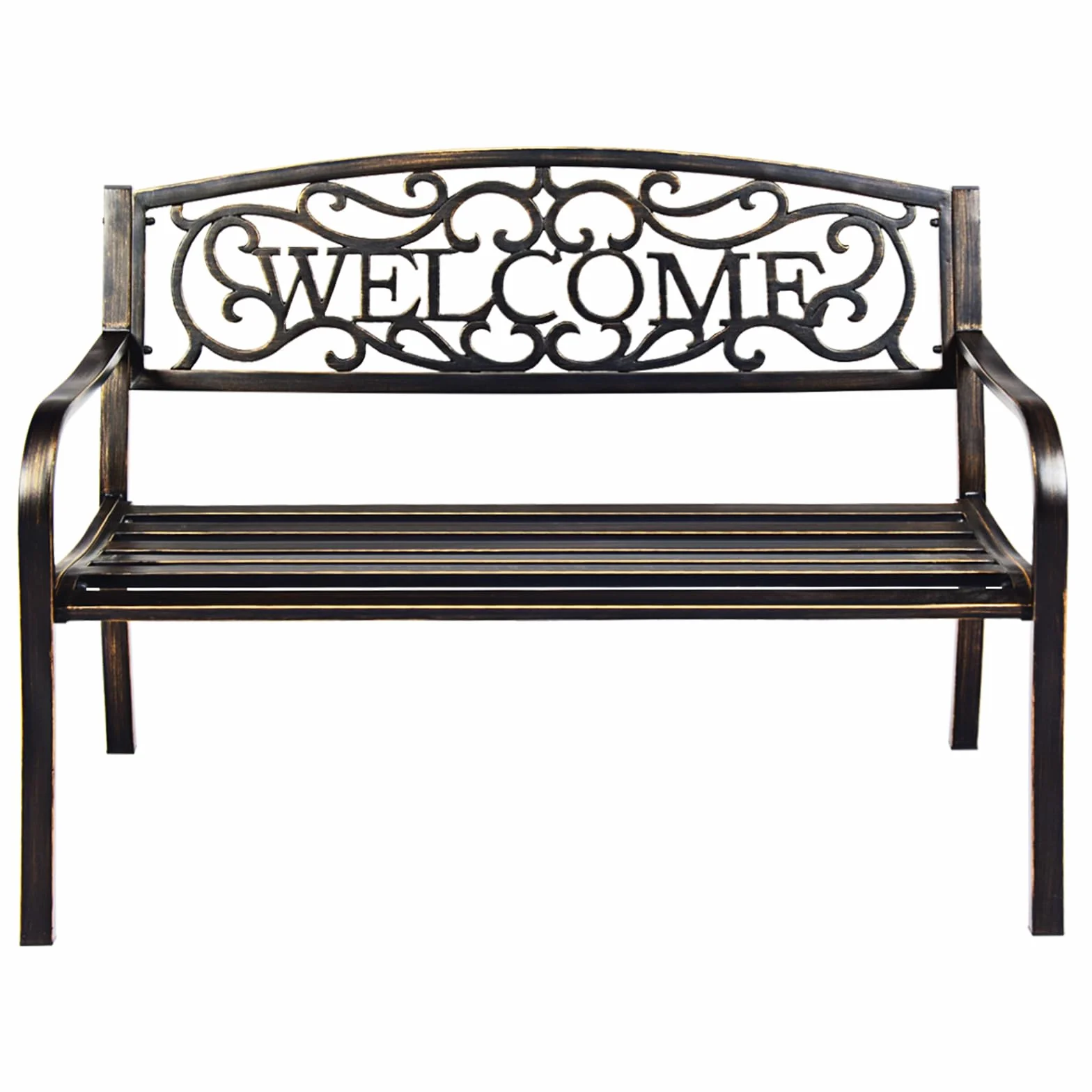 COSTWAY Ławka ogrodowa metalowa żeliwna na 2-3 osoby z oparciem i podłokietnikami 127x63.5x89 cm