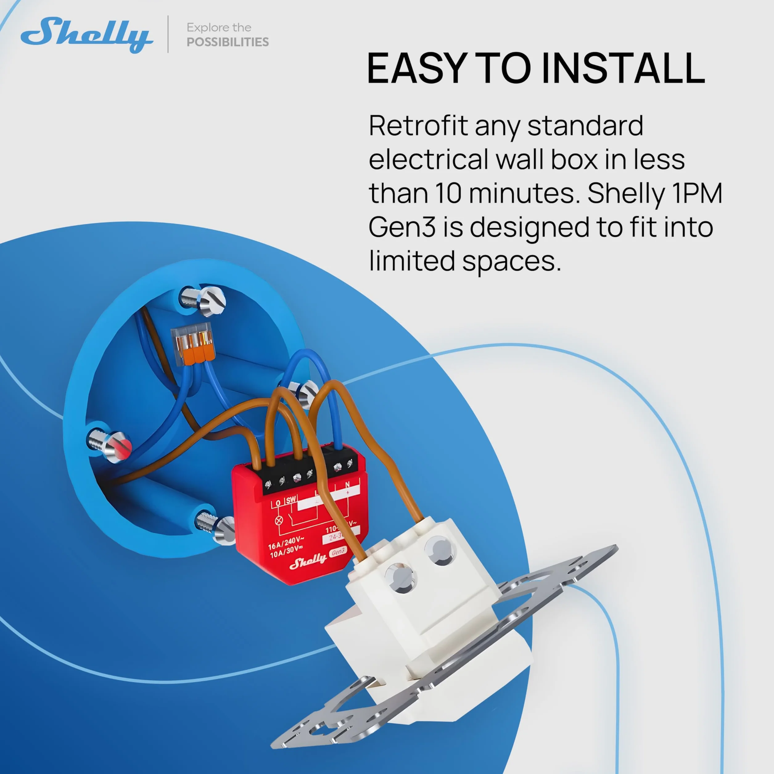 Shelly 1PM Gen3- Inteligentny przekaźnik Wi-Fi i Bluetooth z pomiarem mocy, 1-kanałowy 16A, Automatyka domowa, Alexa i Google Home, iOS, Android, Bez Huba, Bezprzewodowa kontrola oświetlenia