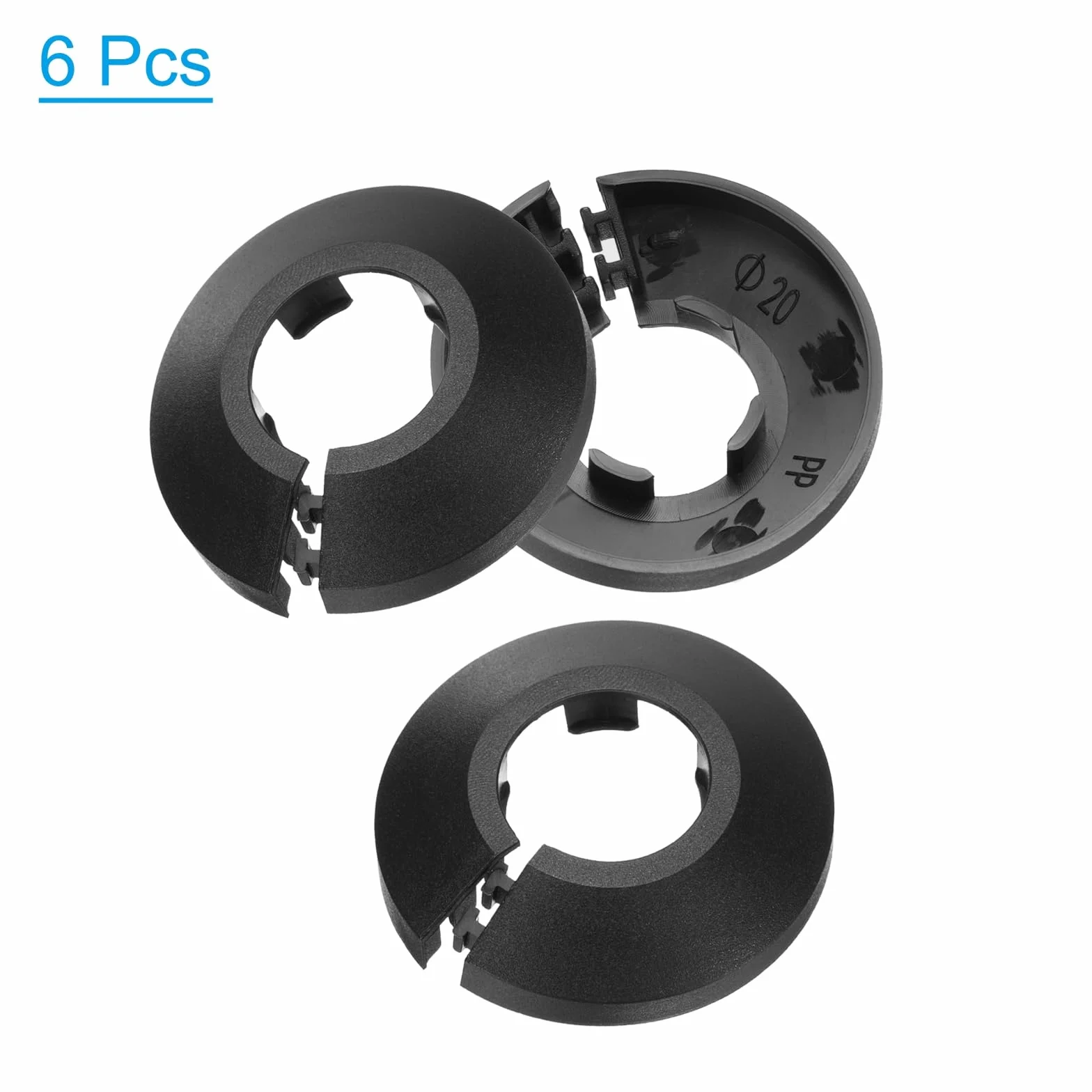 PATIKIL Dekoracja osłony rury wodnej pasuje 20 mm, 6 szt. kołnierza rury wodnej PP plastikowa rozeta płyta kołnierz osłona przewodu spustowego grzejnik do dekoracji rur ściennych, czarna