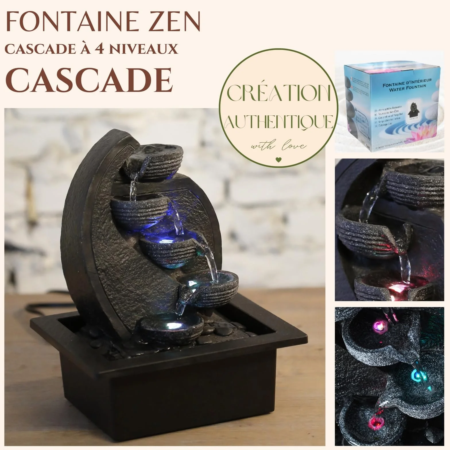 Zen Light Cascade V.2 Fontanna Wodospadowa Żywica Czarny 17x21x26 cm