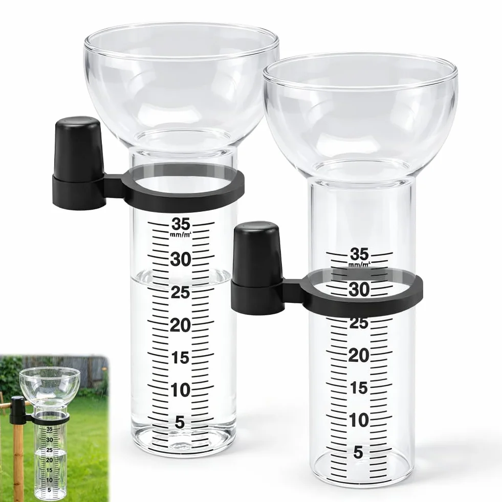 Deszczomierz odporny na mróz, 2 sztuki, szkło zastępcze z uchwytem, szklany deszczomierz 35 mm do ogrodu, cyfrowy czytelny, przezroczysty i trwały