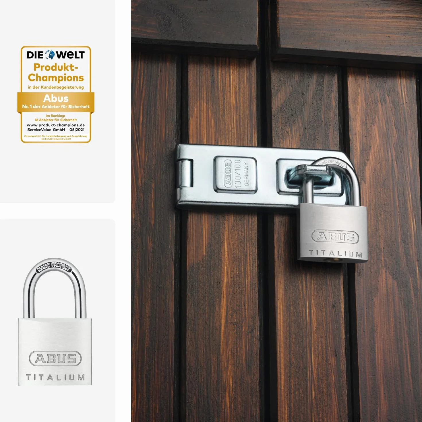 ABUS Kłódka Titalium 64TI/40 - zestaw 4 sztuk, równocześnie zamykająca - zamek do piwnicy z korpusem zamka ze specjalnego aluminium - hartowany stalowy pałąk - poziom bezpieczeństwa ABS 5