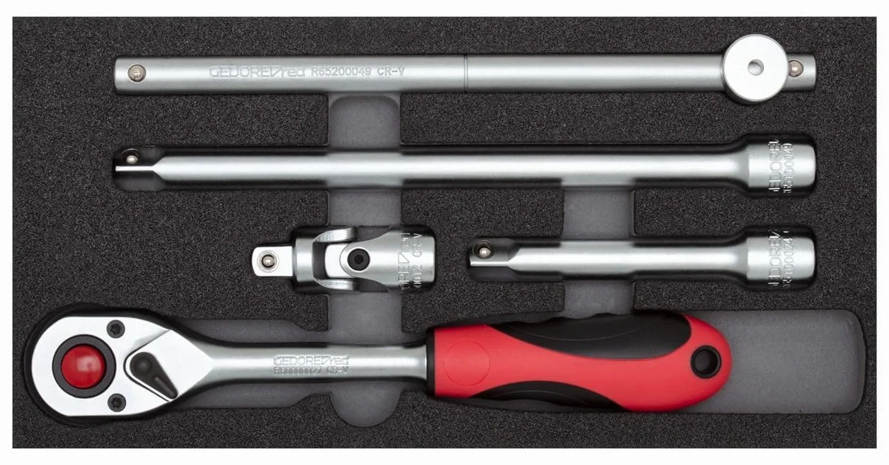 Gedore red grzechotka z akcesoriami 1/2" w 1/3 moduł piankowy, 5-częściowy
