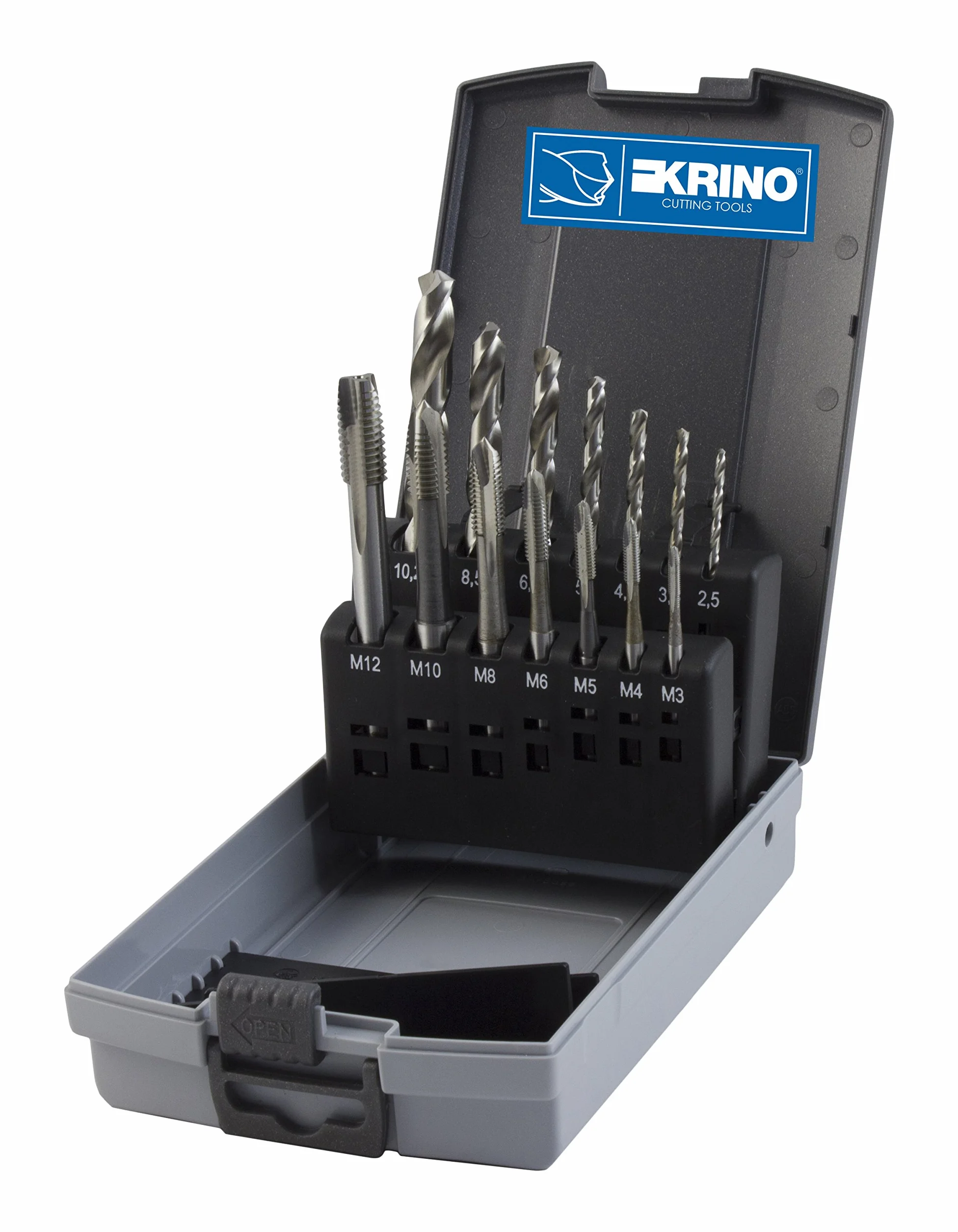 Krino 10240306 gwintownik HSS M 12 z wiertłem, zestaw 14-częściowy, stal szlachetna