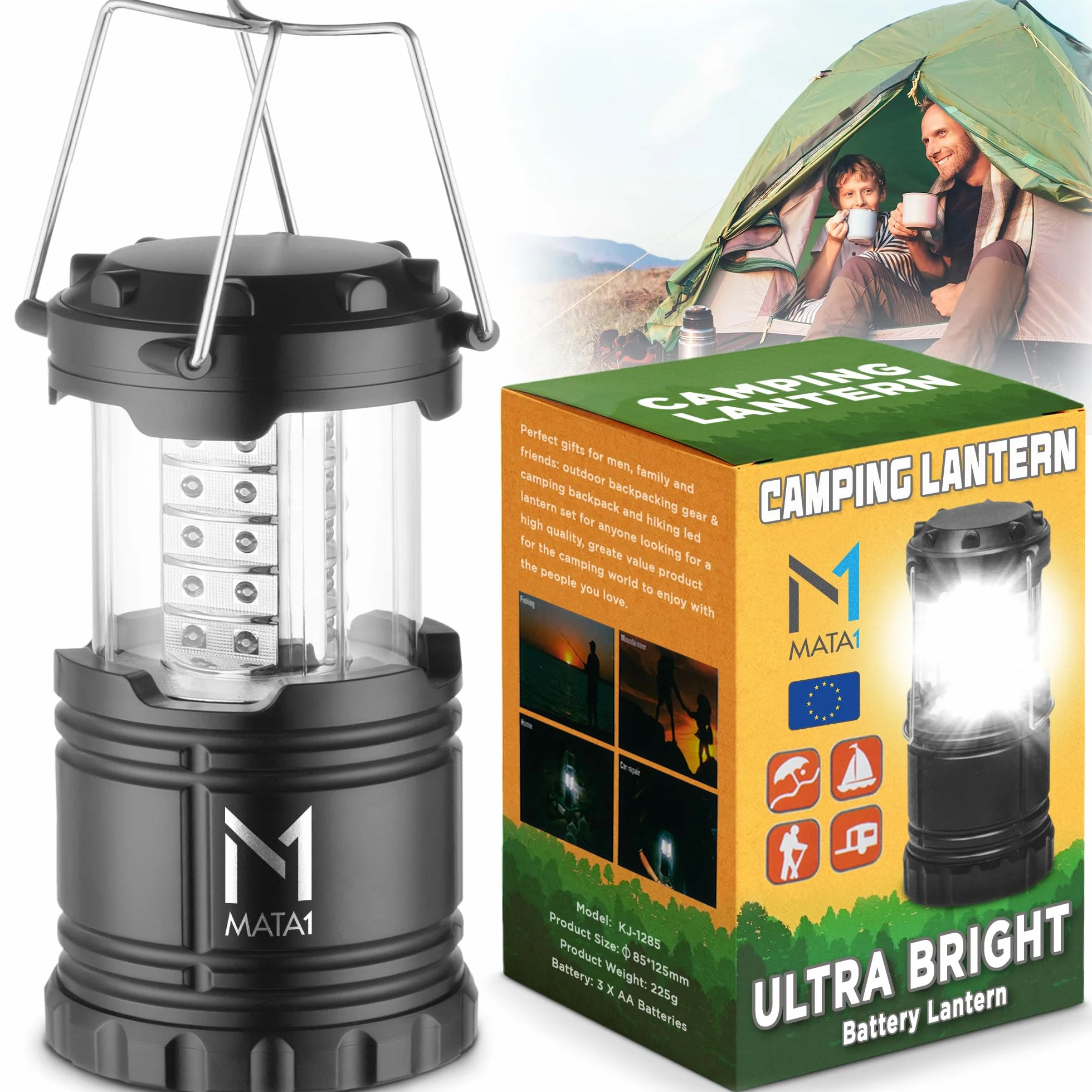LED Camping Lanterns (Black, 2 PK), Emergency Lights for Power Outages, Long-Lasting Battery-Powered Collapsible Lamps for Indoor & Outdoor Use