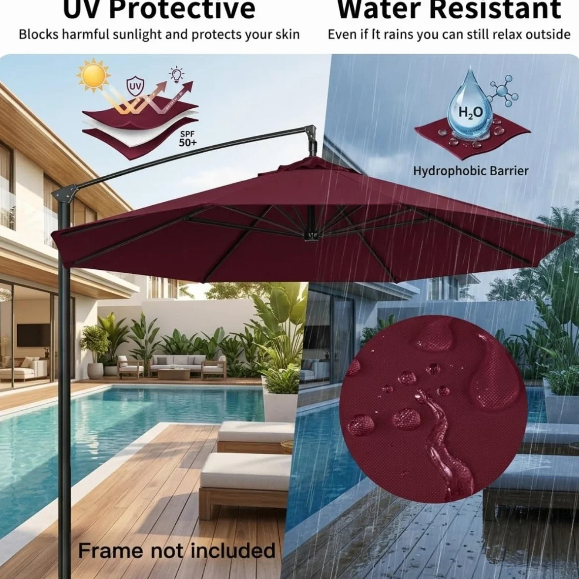 2m 2.5m 2.7m 3.0m 4.0m Wymienny Pokrowiec Na Parasol 6/8 Ramion UV30+ Wodoodporny Ogrodowy Parasolka Pokrycie Duży Daszek Słoneczny Plaża Ogród Patio Basen
