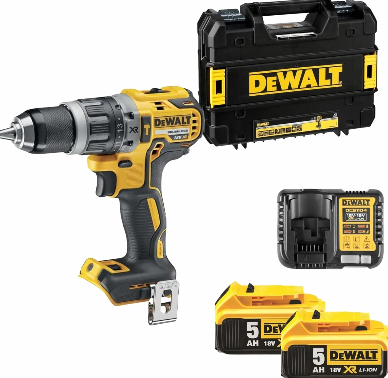 DEWALT, Wiertarko-wkrętarka udarowa 18V XR w zestawie z dwoma akumulatorami 5.0 Ah, DCD796P2