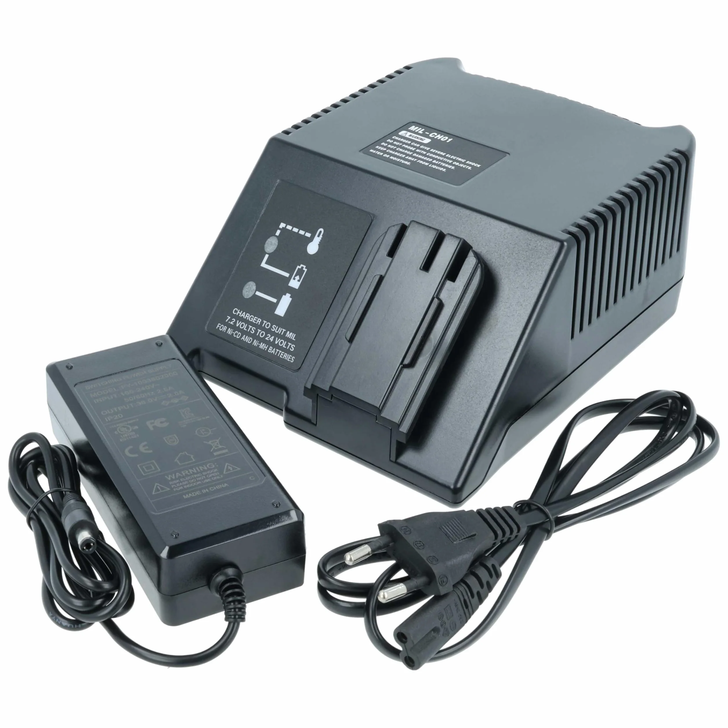vhbw Ładowarka 7,2-24 V kompatybilna z AEG/Milwaukee B9.6, B1420R, B1420, BBH24 Ni-Cd, NiMH, Li-Ion narzędzi, 120 W