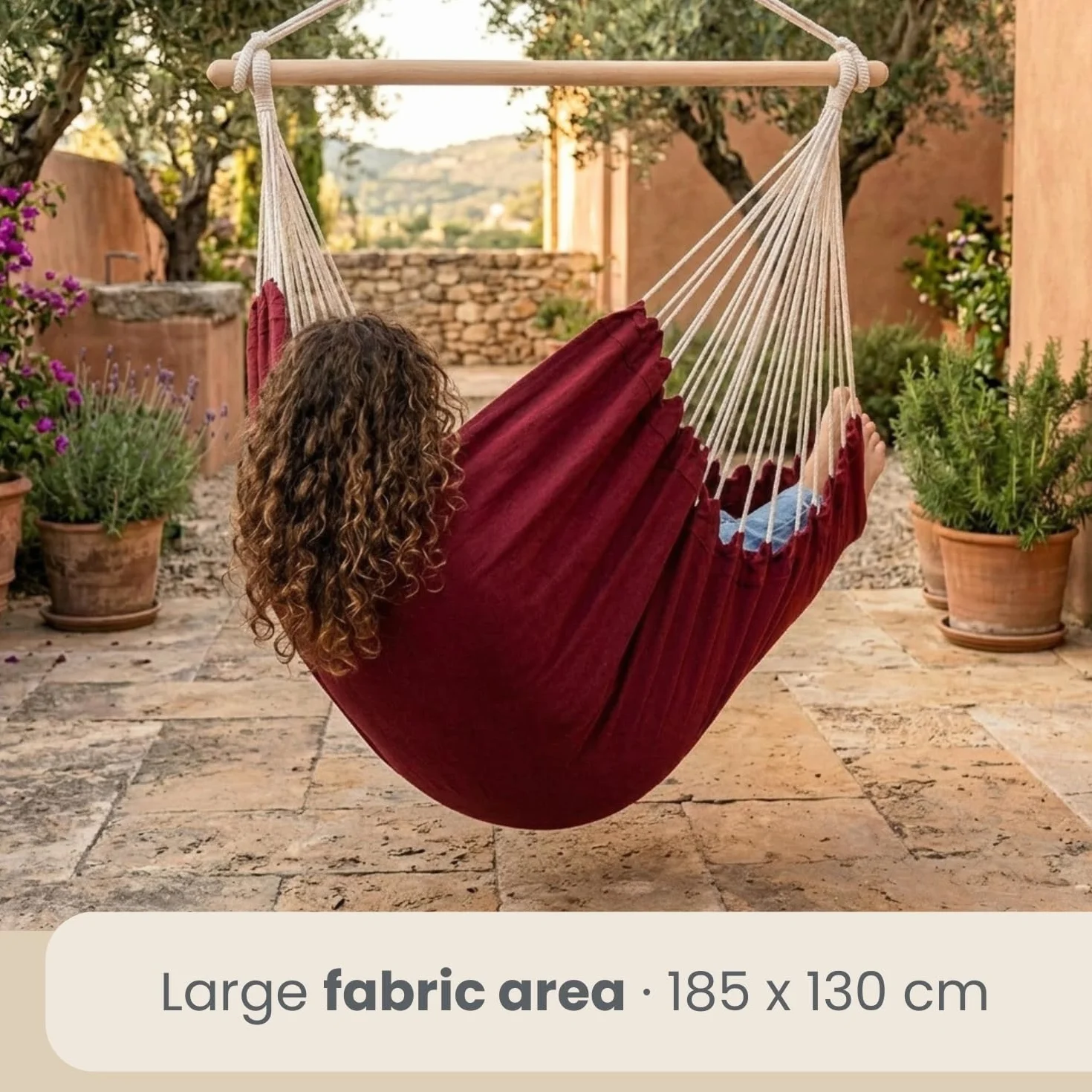 AMANKA XXL Fotel wiszący 185x130 cm dla 2 osób – Hamakowy duży relaksacyjny fotel do ogrodu i domu