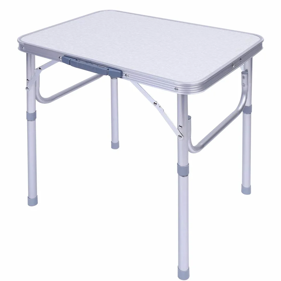 Przenośny składany stół kempingowy, regulowana wysokość 25-56 cm, aluminiowe biurko kempingowe, nierdzewne i odporne na korozję, 60,2 x 45 x 56 cm,