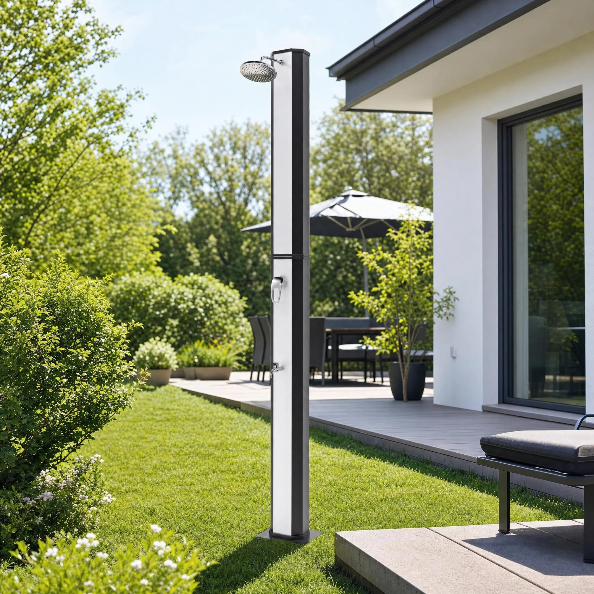 Prysznic Słoneczny 35L 220 cm Chrome z Regulatorem Temperatury do Ogrodu Basenu