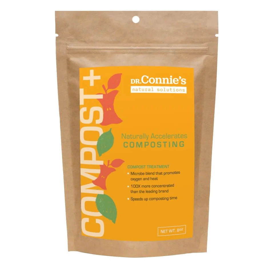 Dr. Connie's Compost Plus, 100 x skoncentrowany naturalny kompost Starter i przyspieszacz, całkowicie naturalny, kontrola zapachu do pojemników wewnątrz i na zewnątrz, szybka dekompozycja