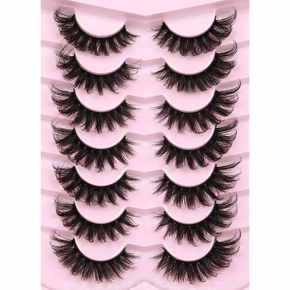 Russian Strip Lashes Natural Look Eye Lashes Sztuczne rzęsy Wispy D Curly Fluffy 3D, efekt kota, miękkie, sztuczne rzęsy, opakowanie 7 par (D48)
