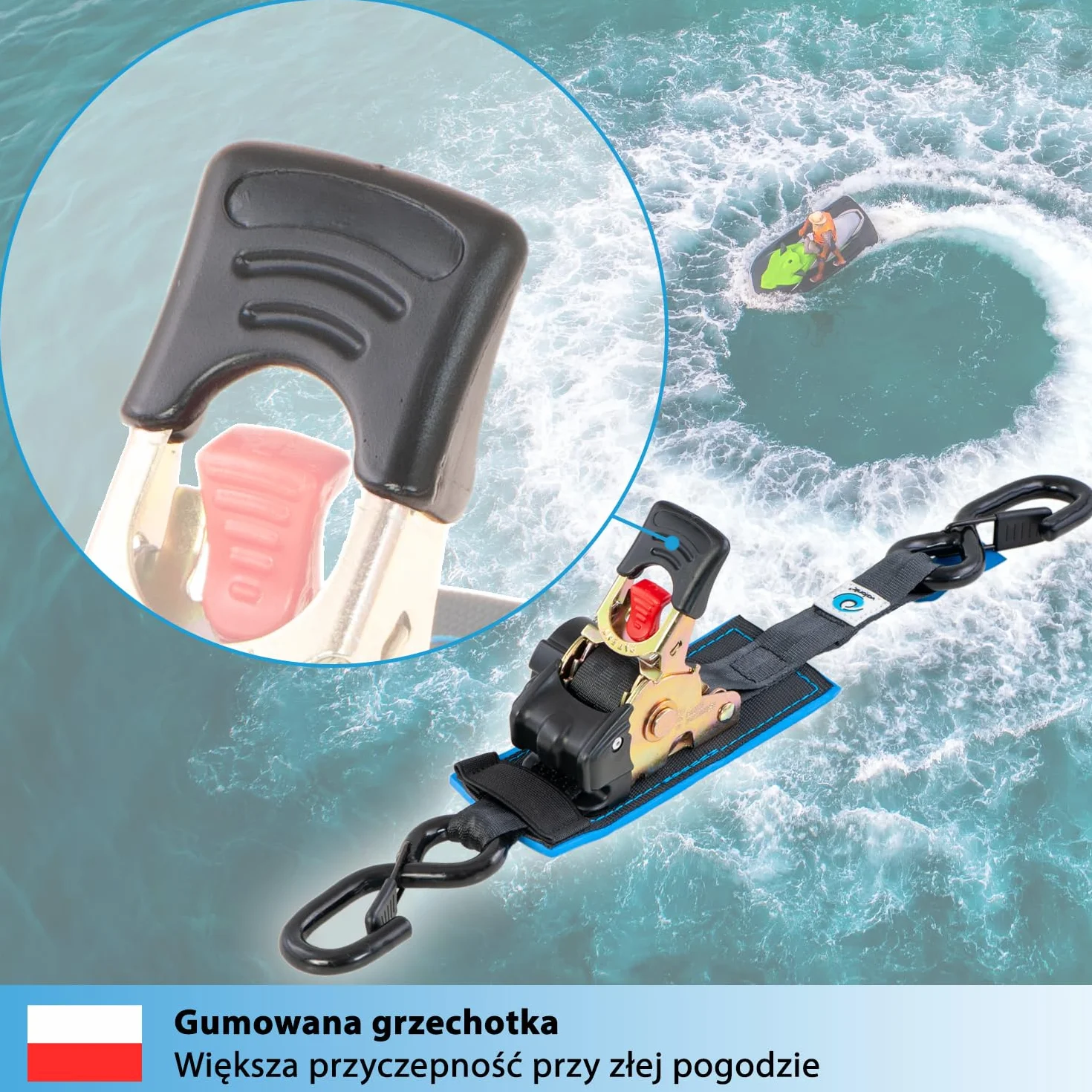 valonic RACOON - 2x 1,8m automatic ratchet tension strap, 25mm, 300/600 Kg, wyściełany, EN-12195-2 - z grzechotką, czarny, pasek napinający do motocykli