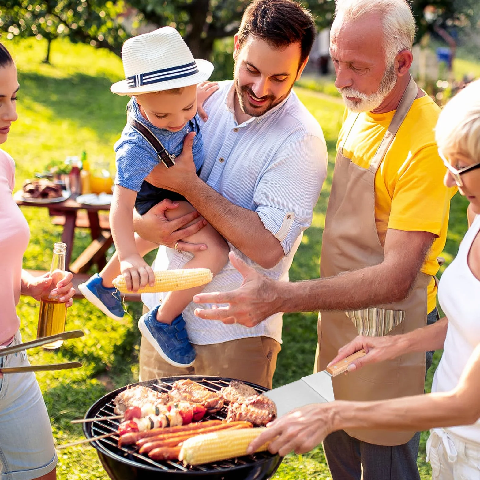 Zestaw łopatek do grilla ze stali nierdzewnej, zestaw łopat do grilla z drewnianym uchwytem, zestaw sztućców do grilla, narzędzie BBQ, obrotnica do burgerów, łopatka do plancha, łopatka do patelni do