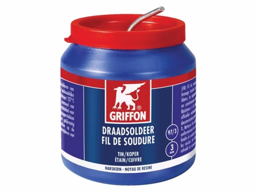 Griffon Cyna lutownicza cyna miedź 97/3, 3 mm, 500 g, z rdzeniem kalafoniowym, do lutowania elektroniki, AGD i audio, czysty przepływ, odporność do 90 C
