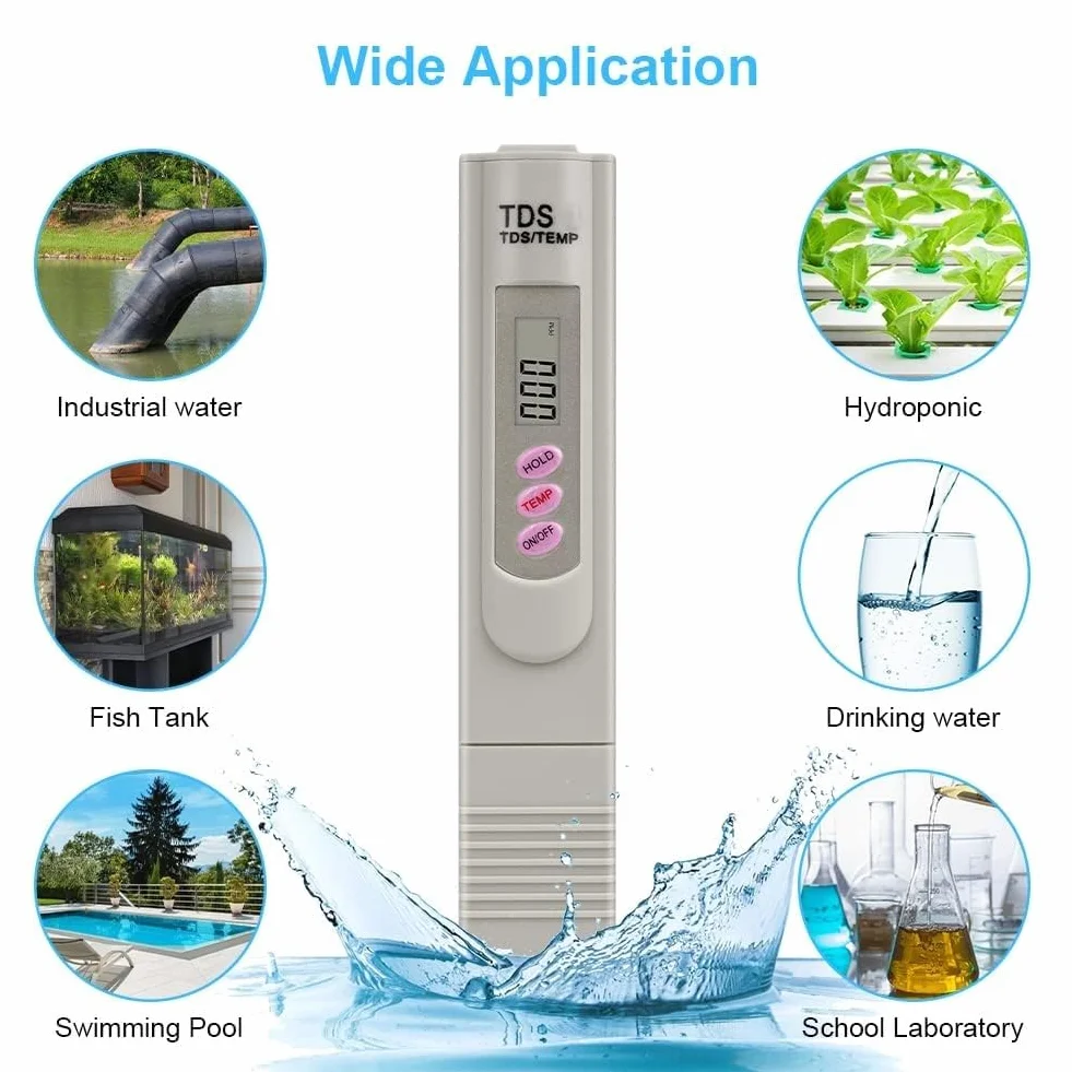 Flintronic Test jakości wody, miernik TDS, dokładność odczytu +/- 2%, tester wody TDS/Temp 2 w 1, do wody pitnej, basenu, hydroponiki, akwarium