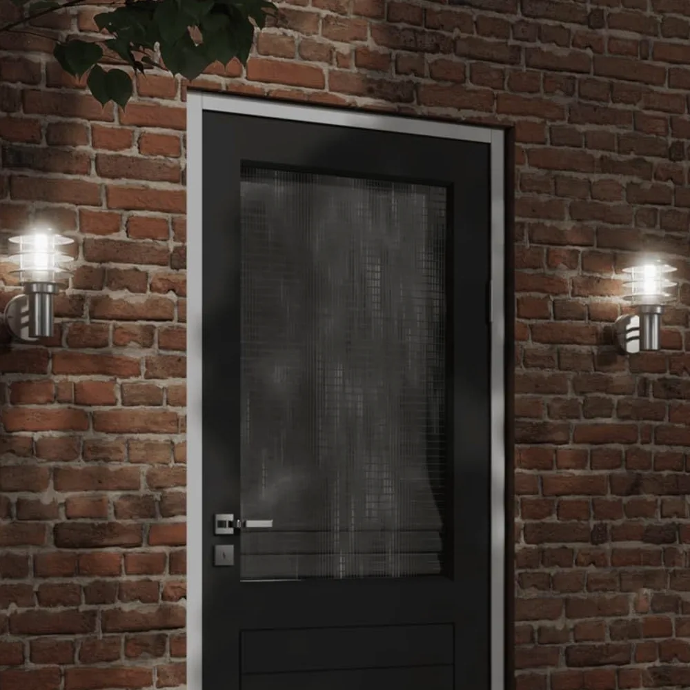 Lampy ścienne zewnętrzne, 2 sztuki, srebrne, stal nierdzewna, odporna na warunki atmosferyczne, IP44, z dyfuzorem PC, 15,5 x 15,5 x 28 cm, E27, maks. 60 W, do ogrodu, na taras, balkon, wjazd
