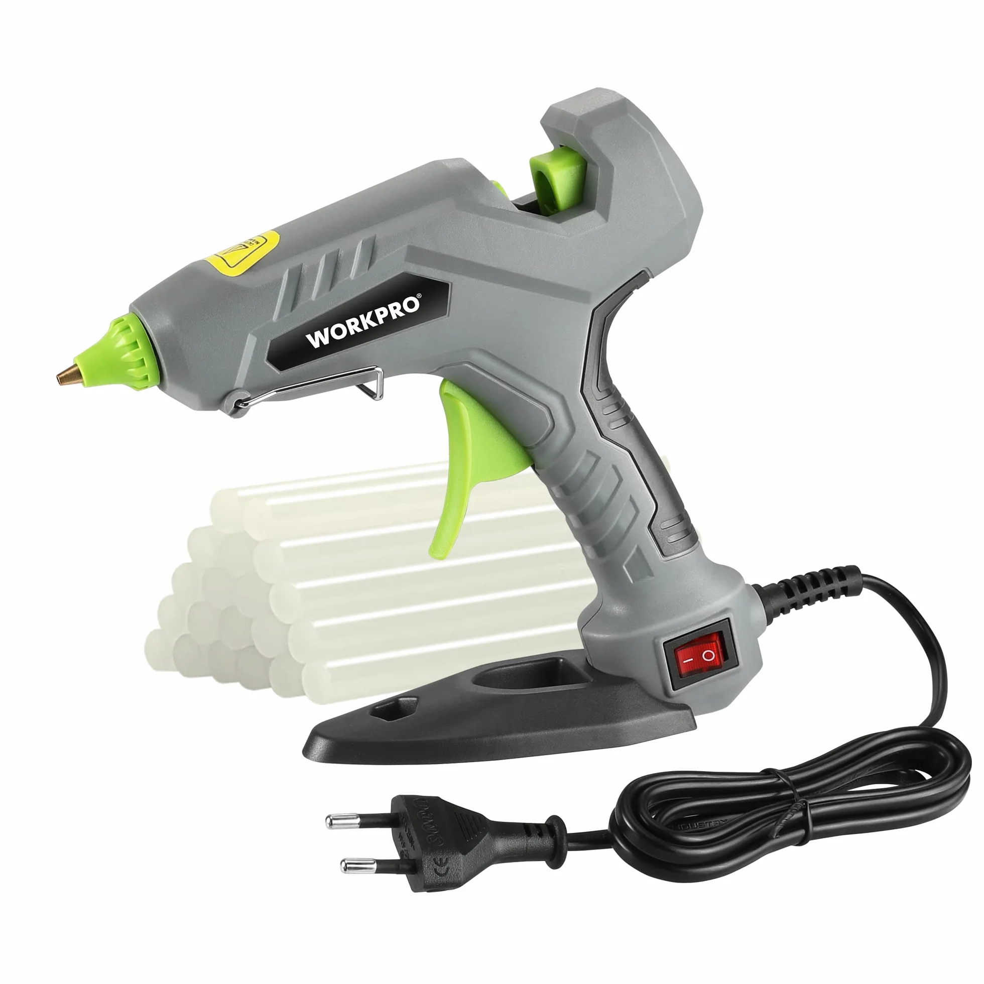 WORKPRO Pistolet do klejenia na gorąco 60 W z 20 sztyftami klejowymi 11 x 100 mm, elektryczny pistolet do szybkiego nagrzewania, do naprawy, sztuki i majsterkowania, zielono-szaro-czarny