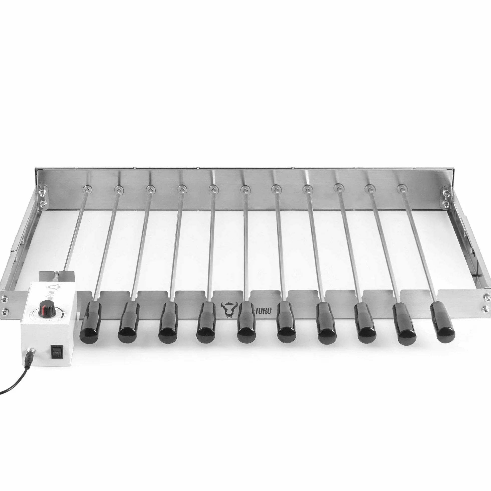 BBQ-Toro zestaw do szaszłyków stal nierdzewna 11 szpikulców silnik regulowany 70x26-40 cm USB