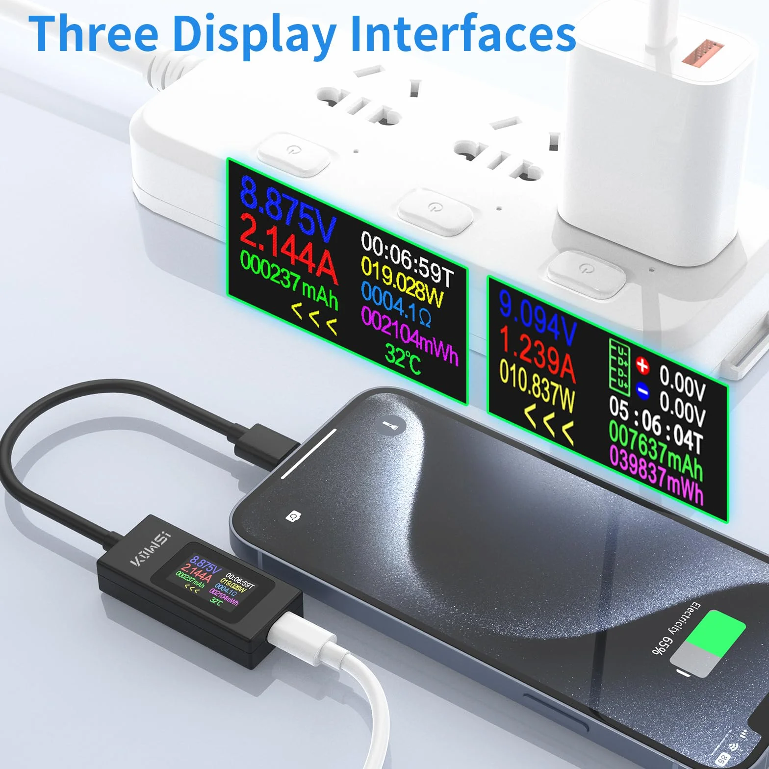USB C Tester Miernik Mocy 4-30V 0-6.5A, Miernik Napięcia i Prądu Typ-C Multimetr, Pojemność USB, Czas Pracy Amperomierz Woltomierz Detektor ładowarki Banku Mocy