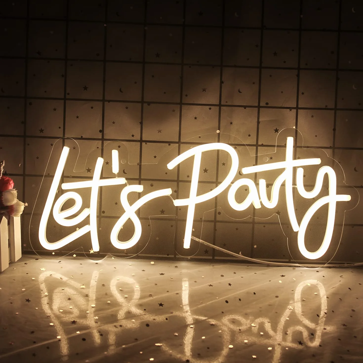 Lets Party Neon Sign Let's Party Znak Led Ściemnianie Neon Lights Dekoracja neonowa na imprezę, przyjęcie urodzinowe, dekoracje ścienne do sypialni (ciepła biel)