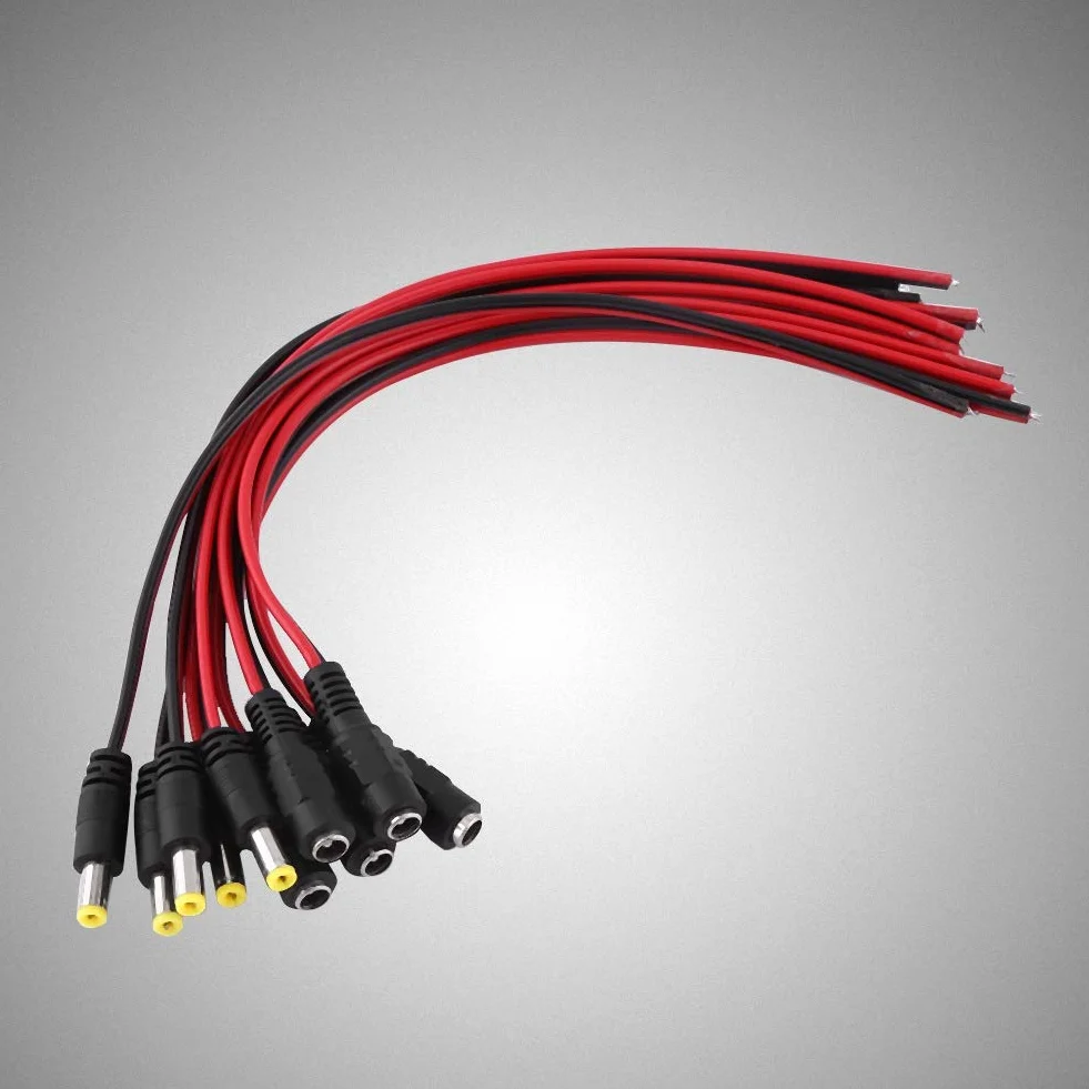 Yctze 10 Sztuk 12V Kabel Zasilający Kamery Monitoringu CCTV, Męska i żeńska Wtyczka Zasilania DC, Czarno-czerwona Kamera Złącza Wtykowe DC