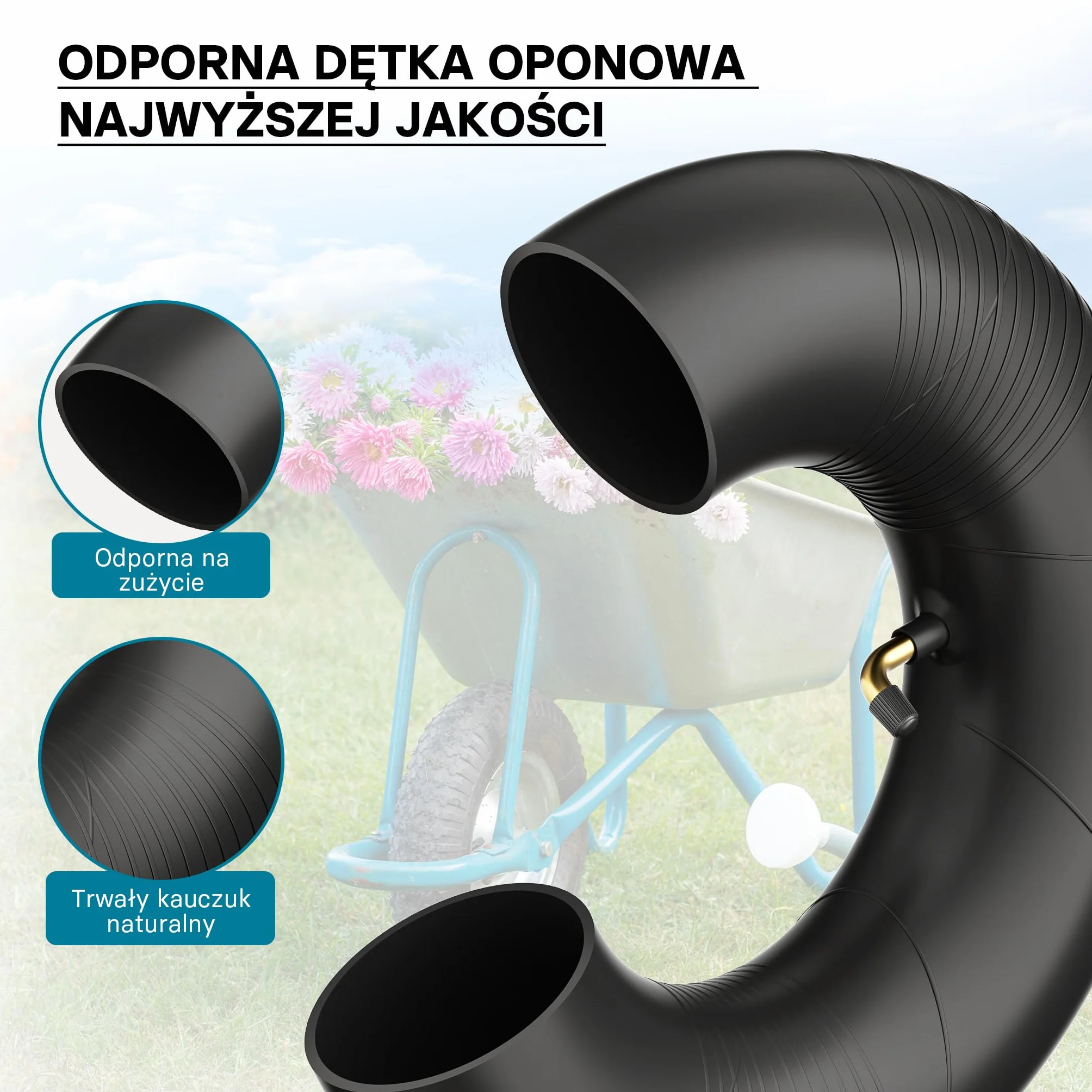Dętka do opon kosiarki do trawy 13 x 5,00 – 8 z zaworem kątowym, przykrywką opony, dętka do opon traktora