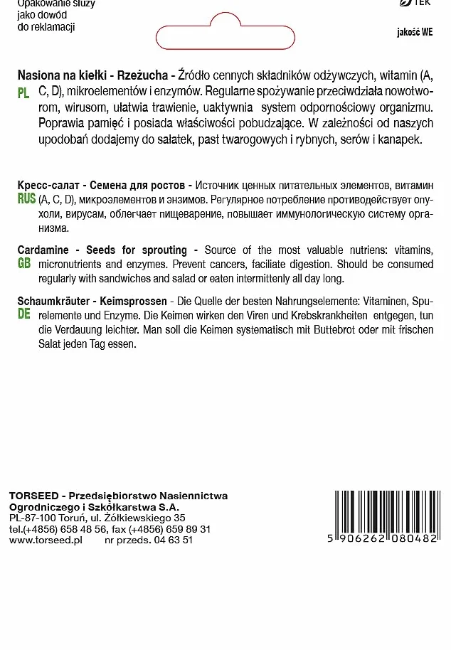 Nasiona kardaminy rzeżuchy pieprzowej – 100 nasion, szybkie kiełkowanie
