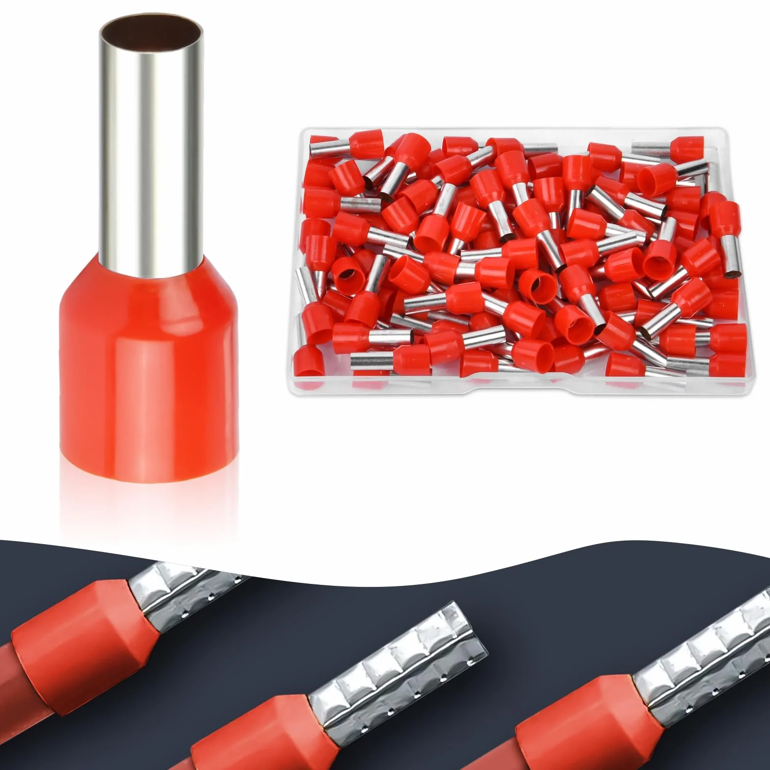flintronic Zestaw tulejek kablowych 10 mm², 100 sztuk końcówek kablowych, płaskie tulejki, złącza zaciskowe, osłony izolacyjne, widelce, końcówki kablowe, pudełko kablowe, złącze wtykowe dla