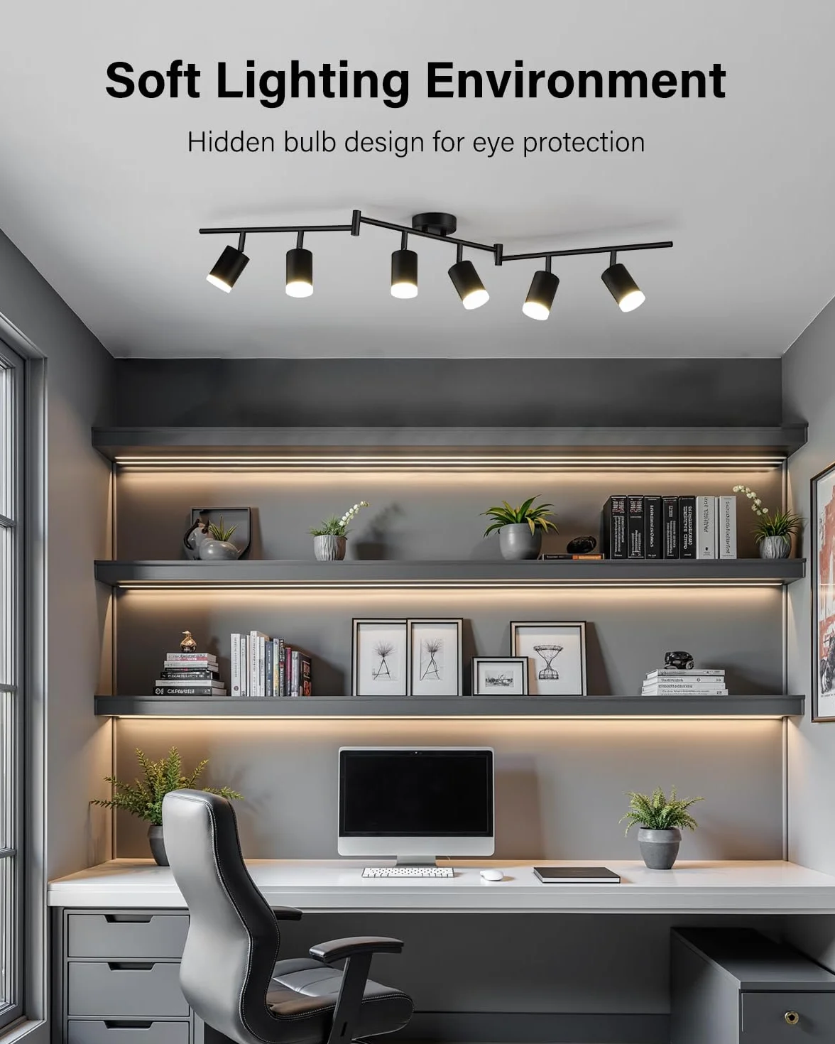 Leselux Lampa sufitowa LED Obrotowa, 6-kierunkowa regulowana oprawa sufitowa z podstawą GU10, nowoczesna matowa czarna lampa punktowa do kuchni, sypialni, salonu, lampa nie jest dołączona
