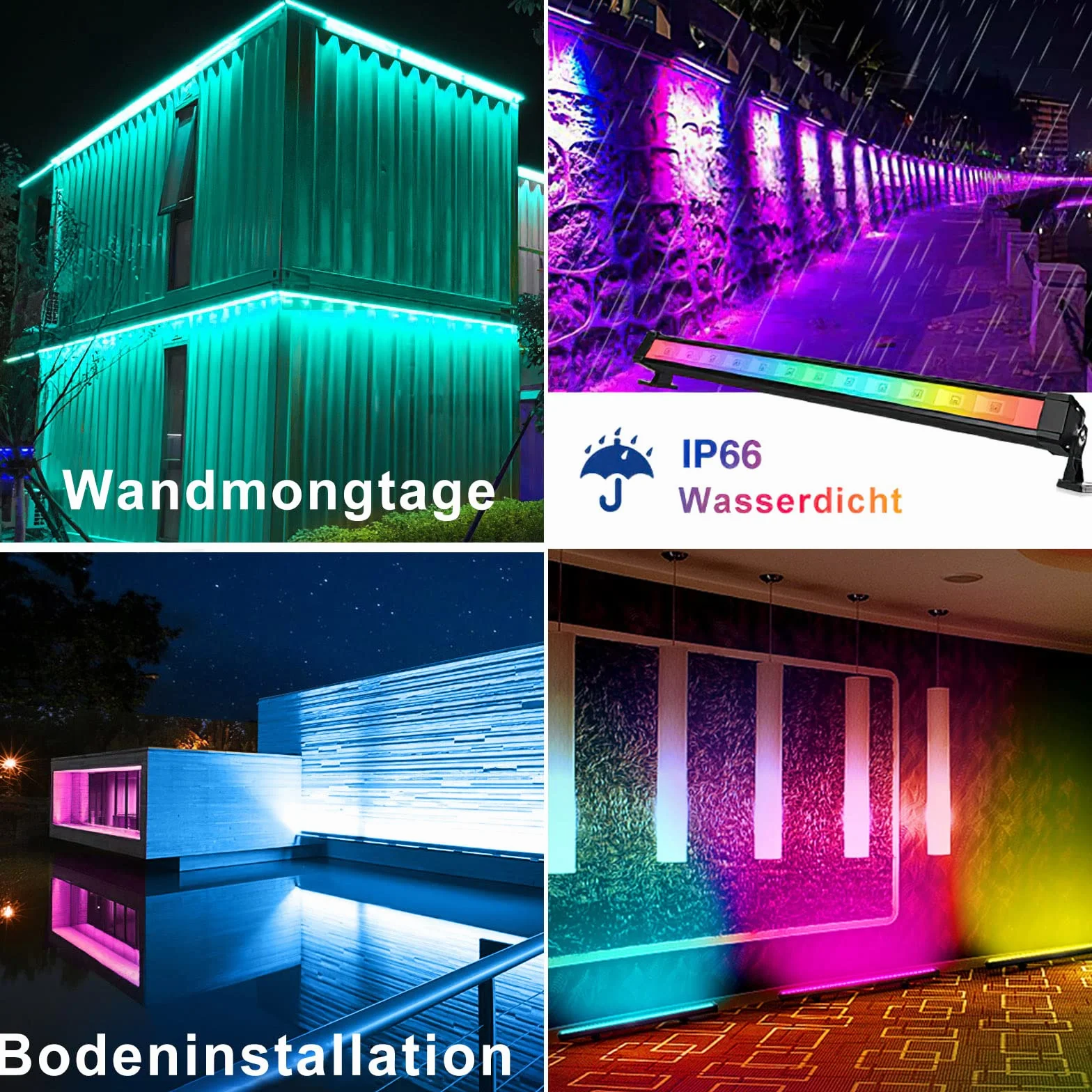 MEIHUA Solarny reflektor RGB Wallwasher, kolorowy, 10 kolorów, 30 trybów pracy, timer, 2 jasności, solarna lampa ogrodowa, kolorowa, 6000 mAh, IP66, wodoszczelna lampa solarna do użytku na zewnątrz