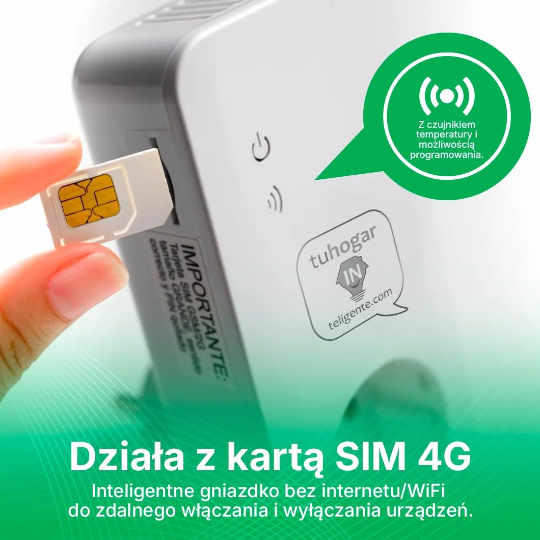 Inteligentne Gniazdko Bez Internetu/WiFi | Wymaga Karty SIM GSM/4G | Z Czujnikiem Temperatury i Zdalnym Sterowaniem przez SMS, Połączenie lub Aplikację | Natychmiastowe Powiadomienie