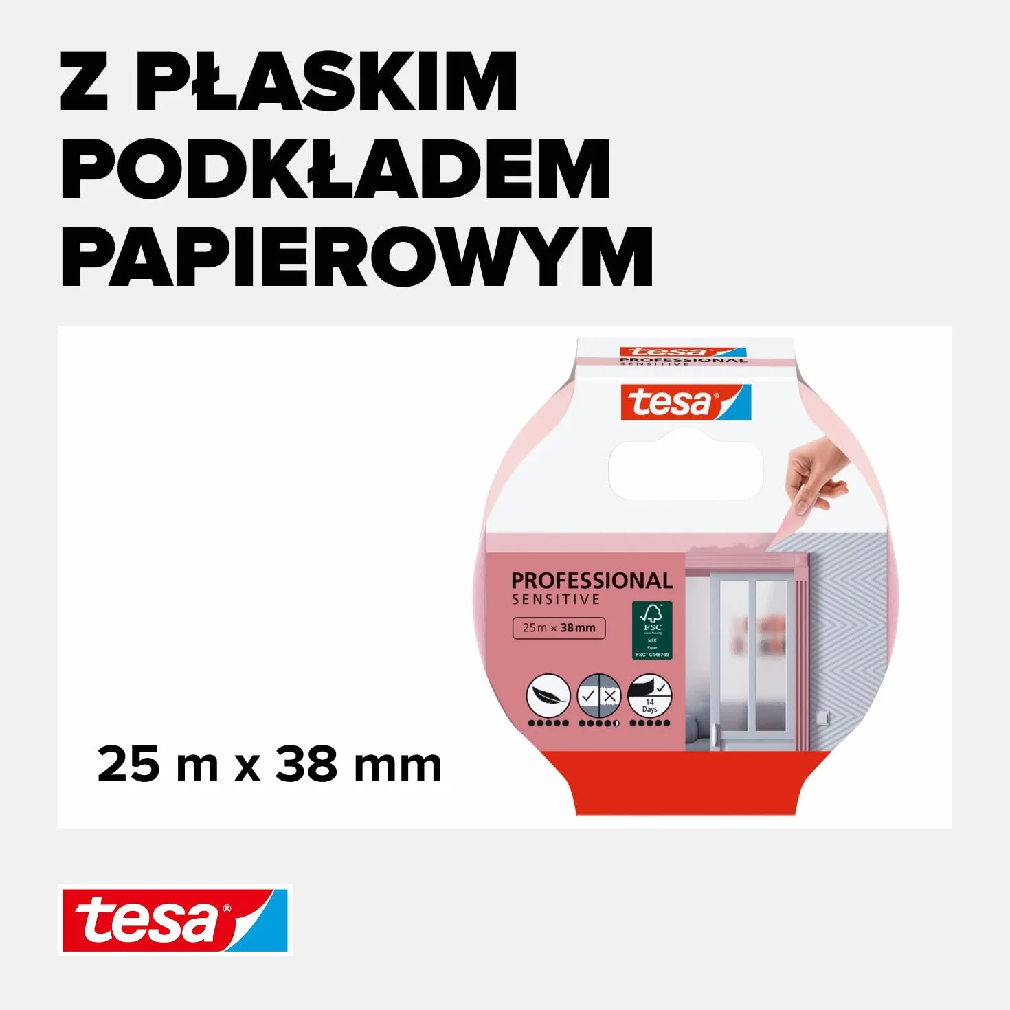 tesa taśma malarska do stosowania na tapetach i innych delikatnych powierzchniach - cienka taśma maskująca do precyzyjnego zabezpieczania delikatnych powierzchni wewnątrz pomieszczeń - 25m x 38mm