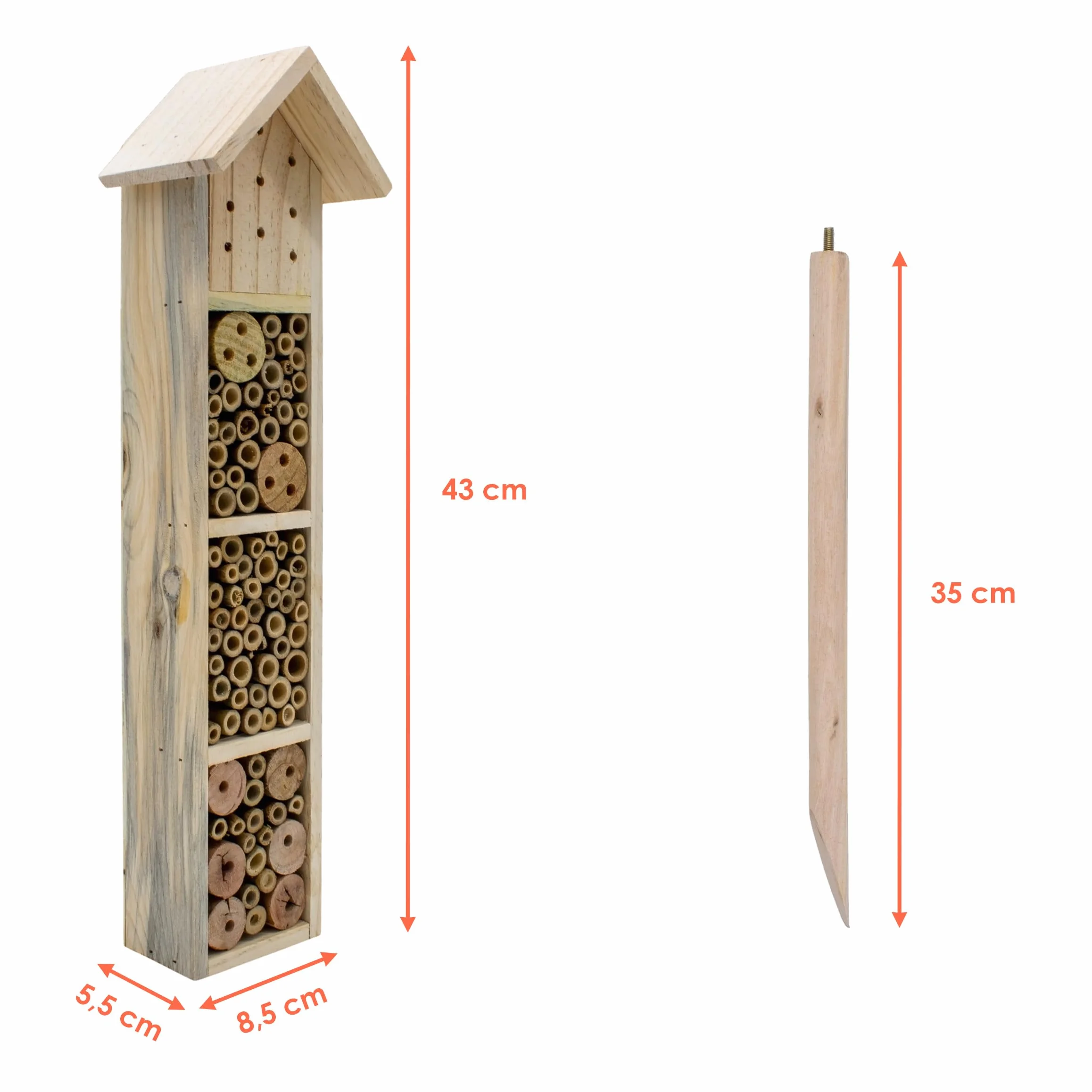 Hotel dla owadów drewniany 78 cm naturalny domek dla pszczół