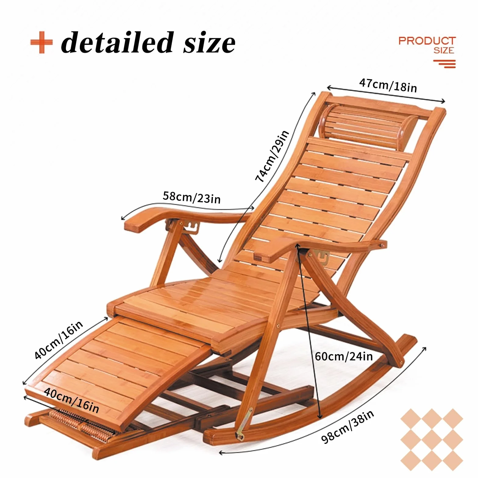 Fotel bujany dla osób starszych 220 kg bambusowy ergonomiczny składany