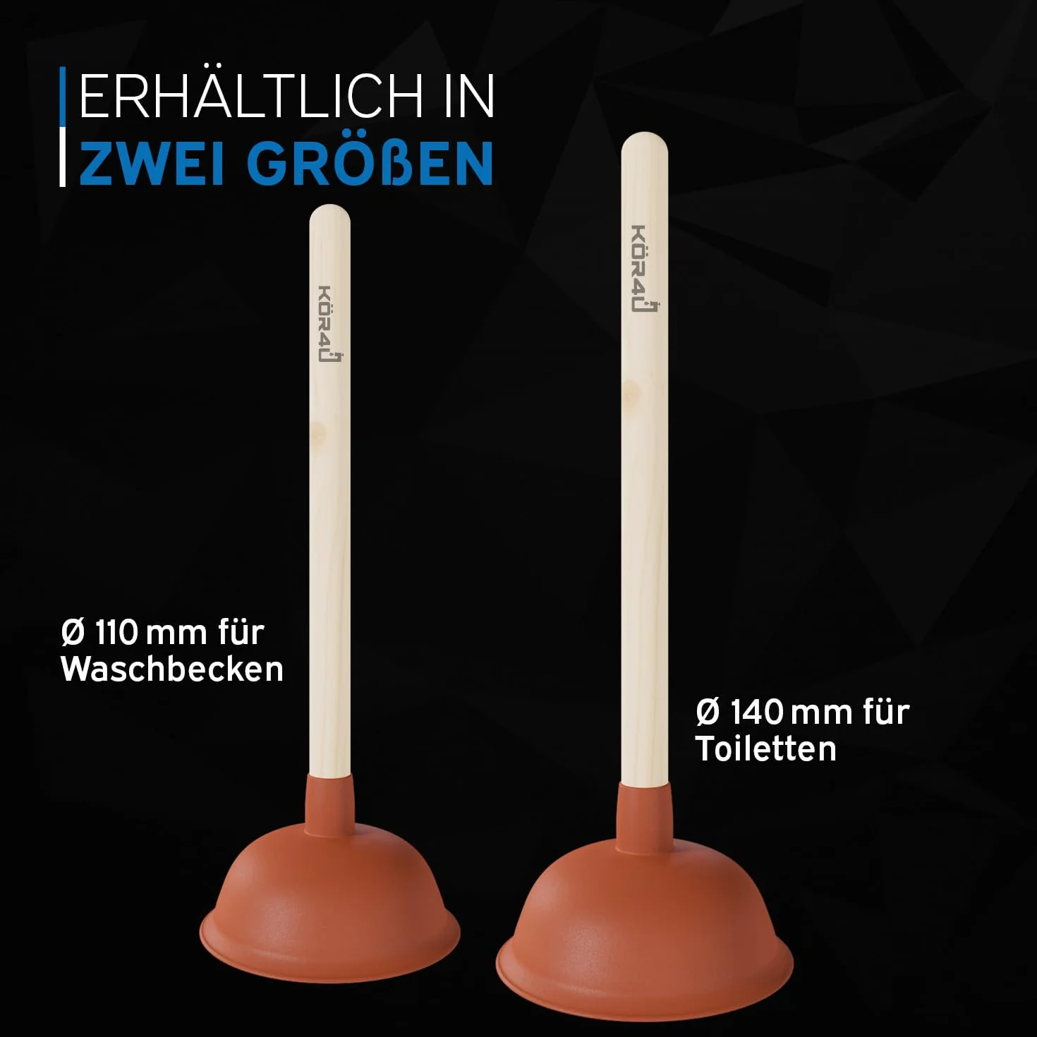 kör4u Przepychacz 140 mm optymalnie nadaje się do toalety, łazienki, kuchni, prysznica i toalety, o dużej mocy ssania