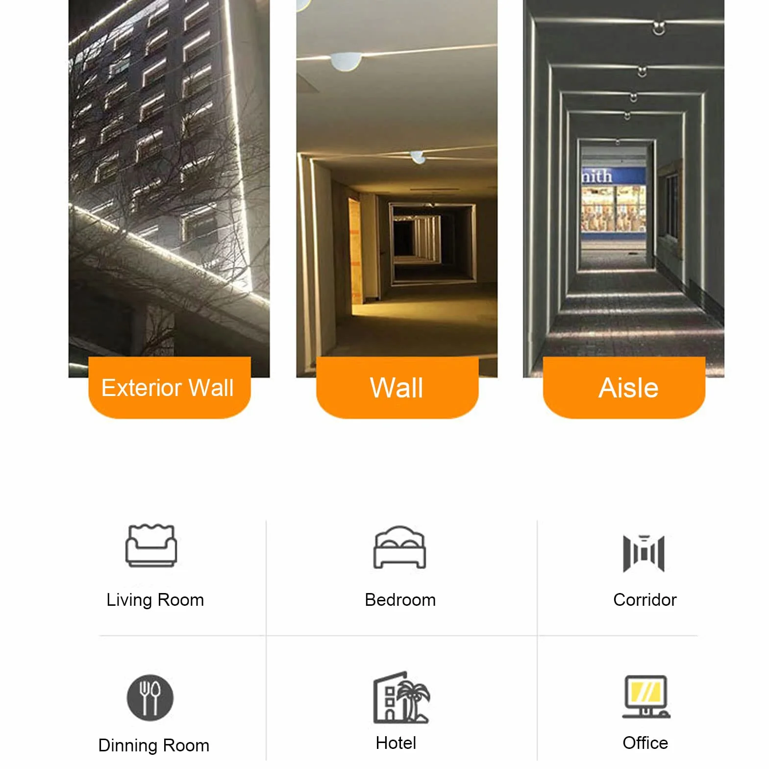 Kinkiet LED, 10W AC85-265V Okrągła ścienna RGB, 360 Stopni świecąca Parapetowa Rama Drzwi Wiązka Ray Line Kinkiet do Przedpokoju Przejście Patio Łazienka Salon(Białe światło)