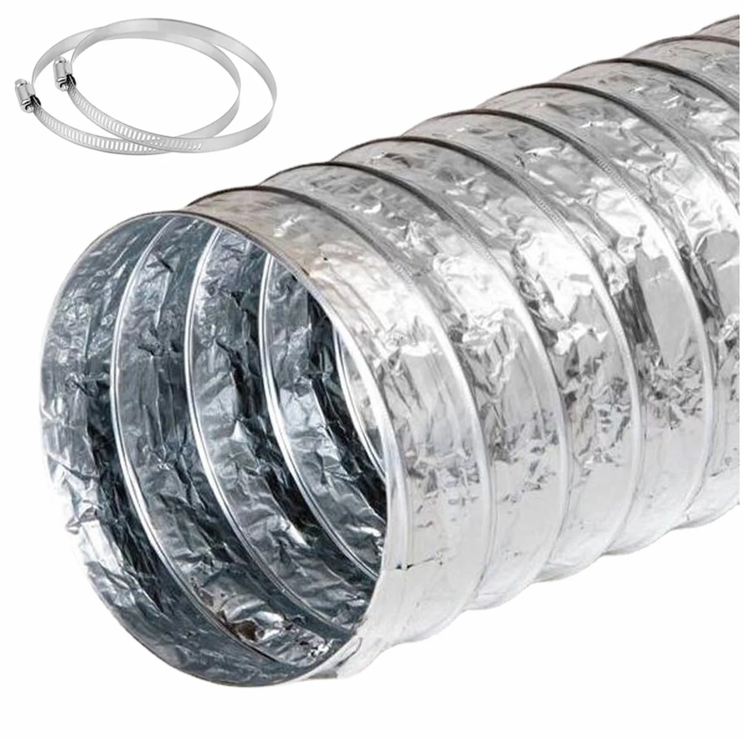 Aluminiowe węże wyciągowe, Wąż elastyczny Ø 80-200 mm W zestawie 2 opaski zaciskowe i 1 taśma aluminiowa(4m,150mm)