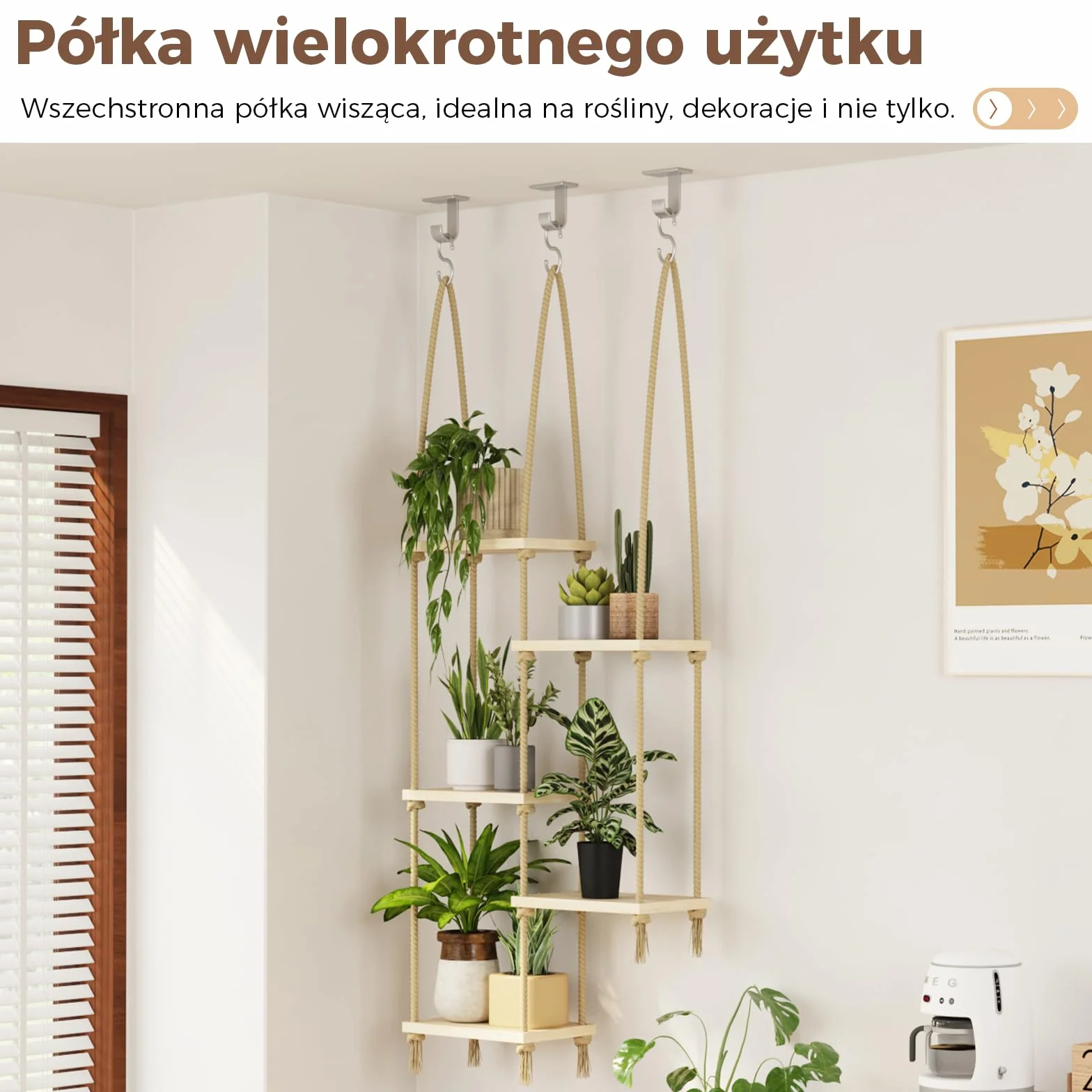 Bamworld Wiszące półki na rośliny do okna Drewniana półka ścienna na kwiaty