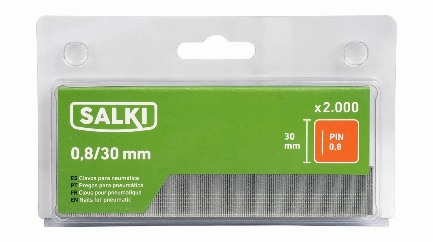 SALKI Gwoździarka pneumatyczna CSK PB08 + 2000 pinów 0,8 x 30 mm + 2000 gwoździ Brad 0,8 x 30 mm | pneumatyczny pistolet do paznokci | zszywacz do stolarki i prac stolarskich