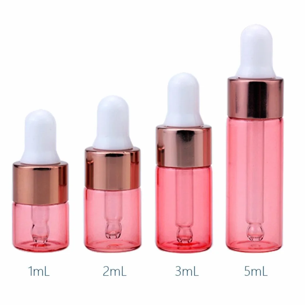 Szklana Butelka z Pipetą Many Beauty – Pojemnik na Serum, Olejki, Kosmetyki DIY – Hermetyczna i Wielokrotnego Użytku – Różne Rozmiary (CIEMNY RÓŻ, 1ML)