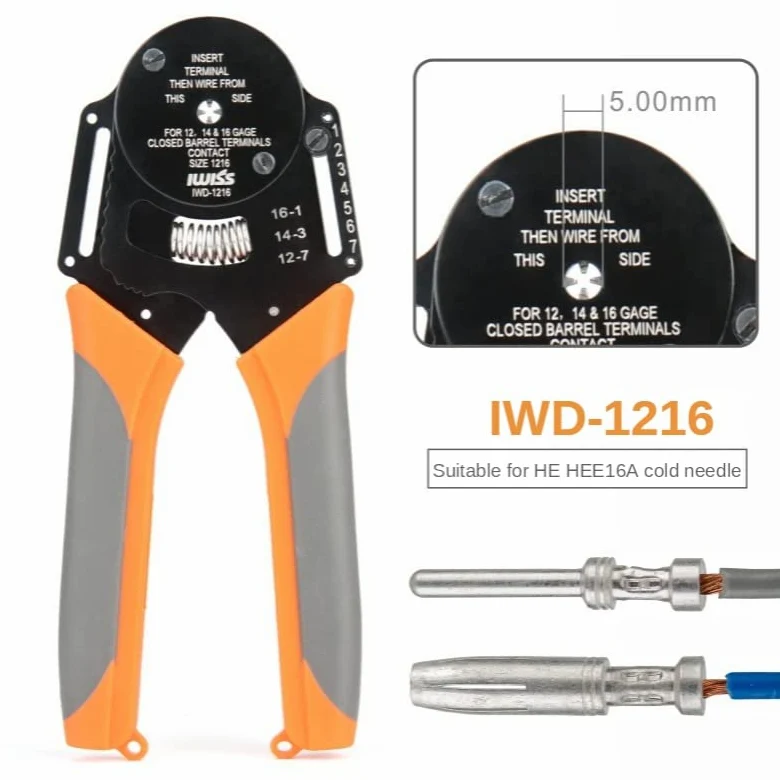 IWD-1216 narzędzia do zaciskania pinów lotniczych mini szczypce zaciskowe do złączy bolcowych 12-16AWG