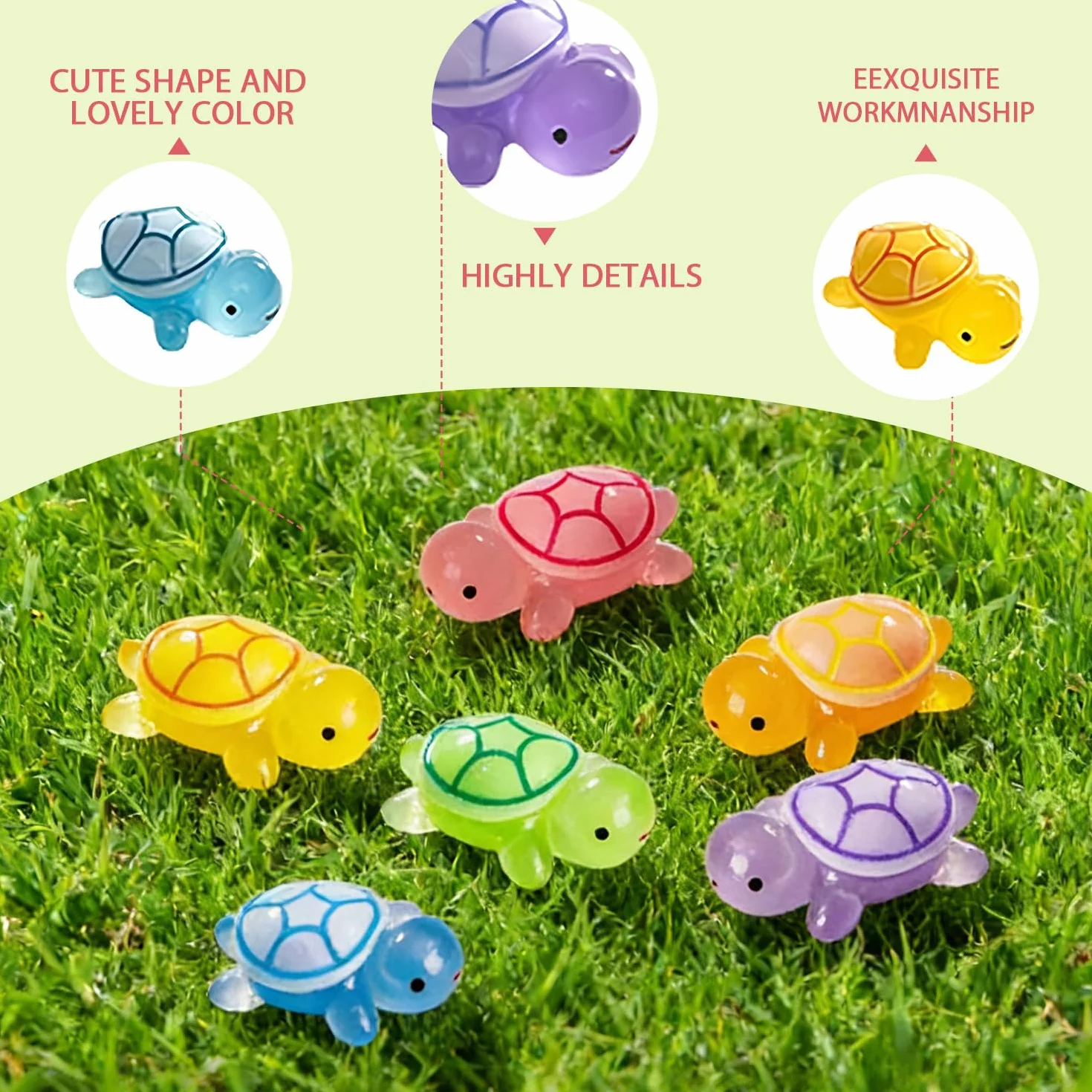 Mini świecące żółwie z żywicy 3,2 cm, figurki do ogrodu, akwarium, dekoracji DIY