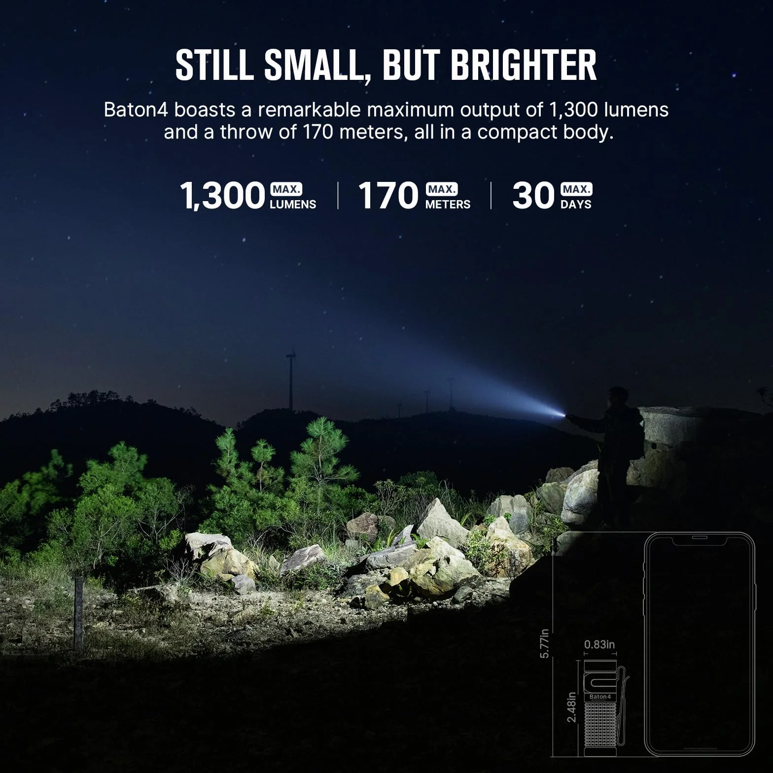 OLIGHT Baton 4 latarka LED o dużej mocy 1300 lumenów 170 m wodoodporna mini latarka na kemping awaryjne podróże zielona