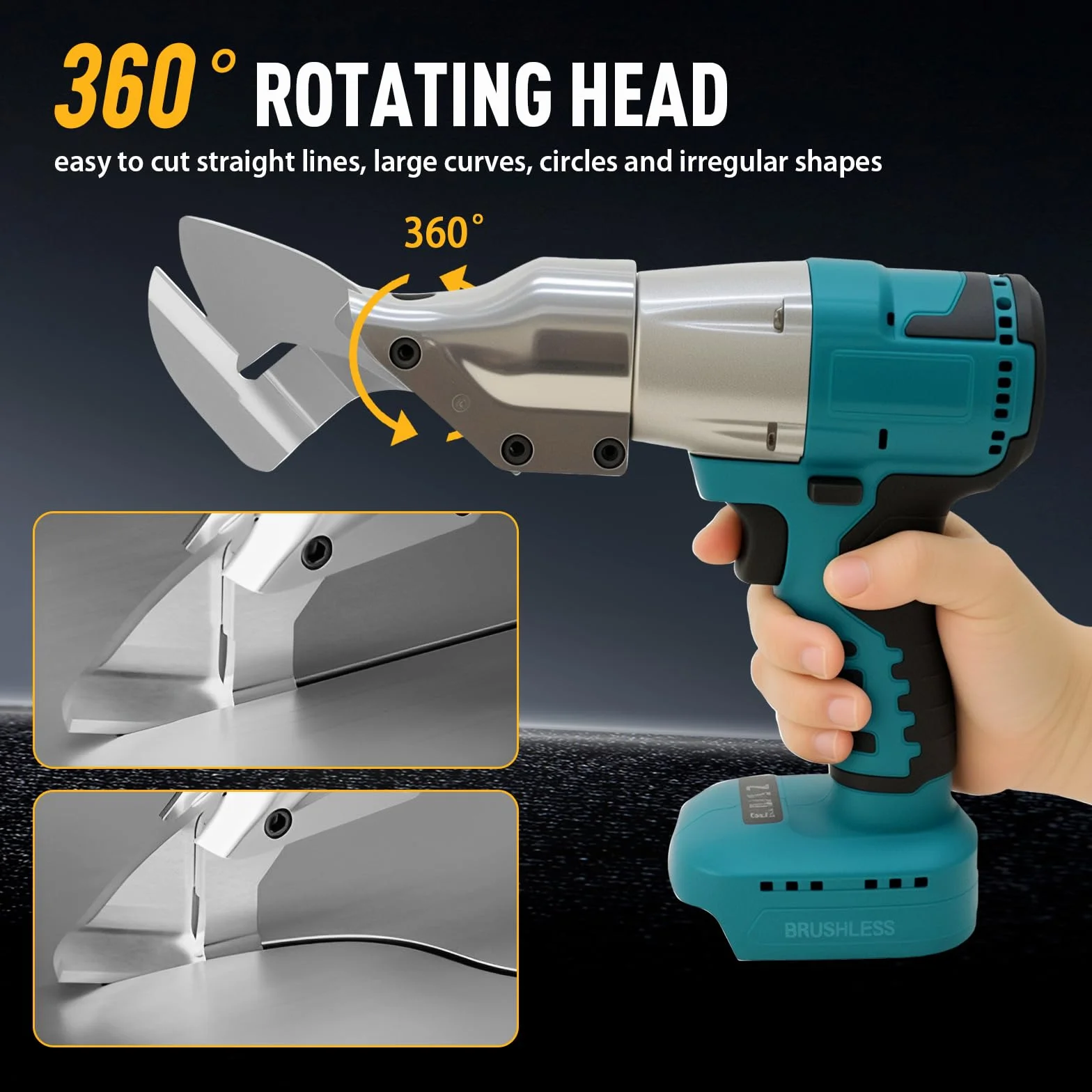 Akumulatorowe nożyce do blachy kompatybilne z Makita 18 V, elektryczne nożyce do blachy z głowicą obracającą się o 360°, maks. grubość nożyc 2 mm, nożyce elektryczne do blachy, dywanów, tkanin, skóry