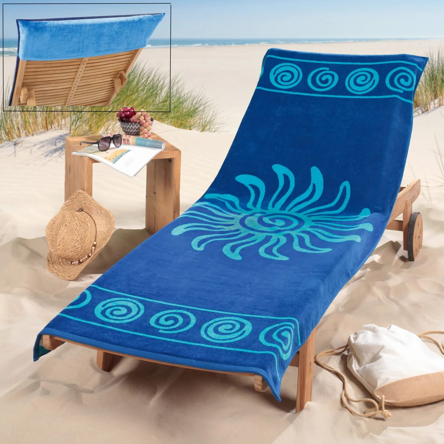 Delindo Lifestyle Pokrowiec frotte na leżankę ogrodową Tropical Sun Blue 83x200 cm 100% bawełny