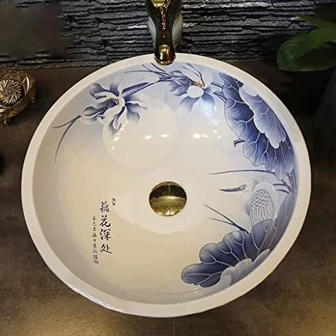 Ceramiczna Umywalka Łazienkowa Nablatowa, Umywalka Nablatowa W Stylu Retro W Kształcie Lotosu Do Nowoczesnych Łazienek Domowych